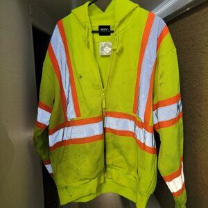 MEN'S KEY LARGE YELLOW REFLECTIVE ZIP FRONT HOODIE SAFETY USED GC